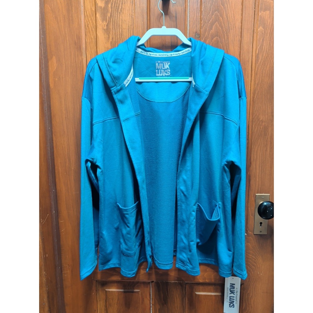 Muk Luks Women's Open Front Hoodie Sz XL NWT In Blue